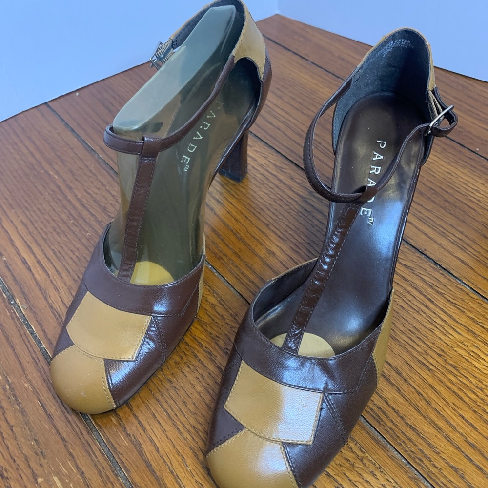 Size 9  Parade Brown and Tan Heels